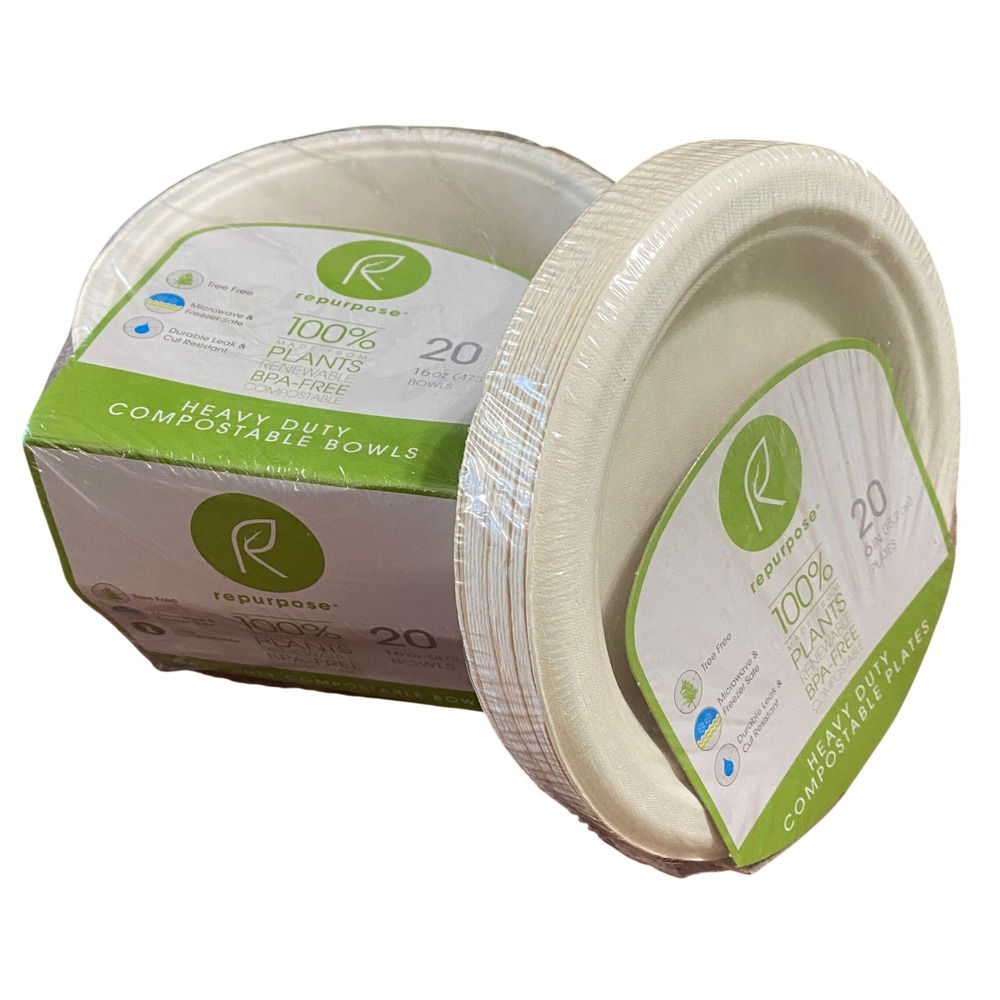 Repurpose Compostable Plates and Bowls Set 20ct 6in Plates 20ct 16oz Bowls NEW